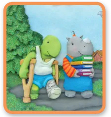 Dottie helps her friend carry school books.