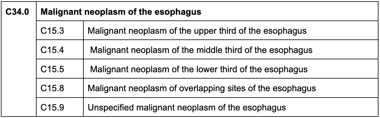 esophagus cancer icd code
