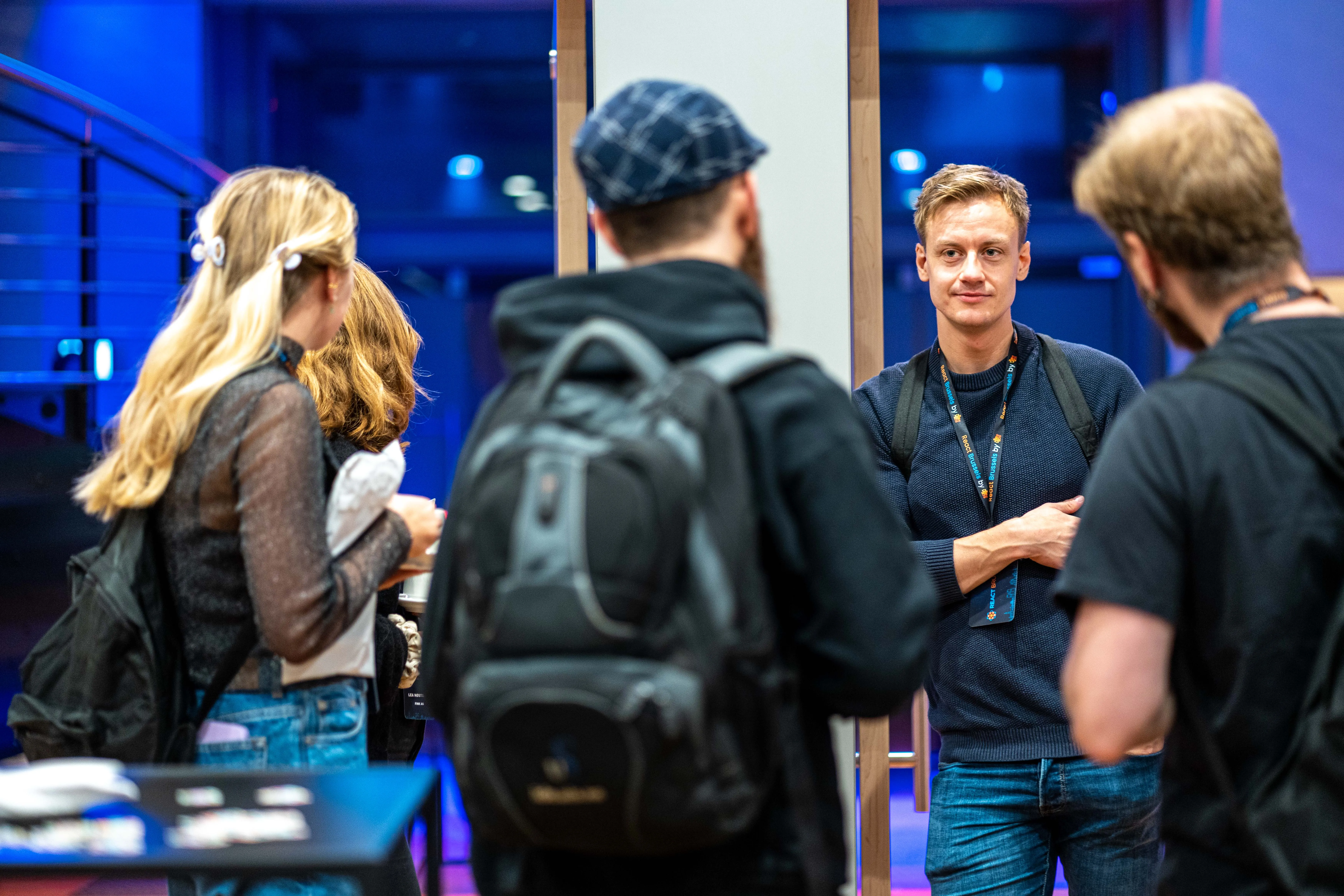 People discussing JavaScript topics at React Brussels